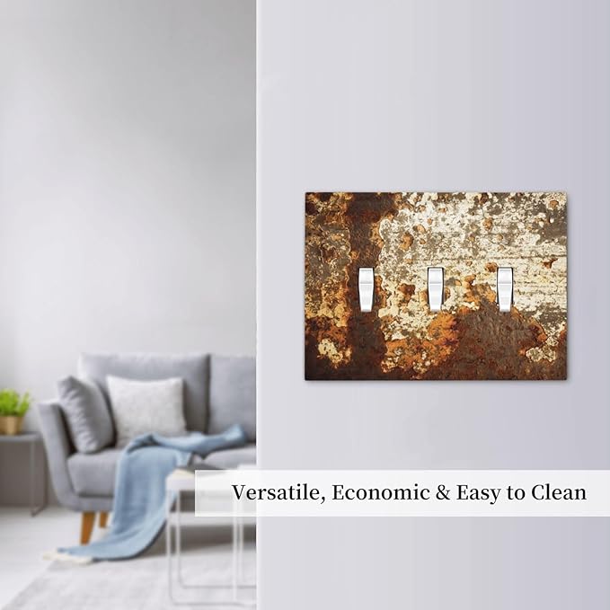 Decorative Switch Plates Vintage Metal Rust Texture Peeling Paint 3 Gang Wall Plate Triple Toggle Light Switch Cover Faceplate Electrical Wall Panels For Farmhouse Cabin Decor