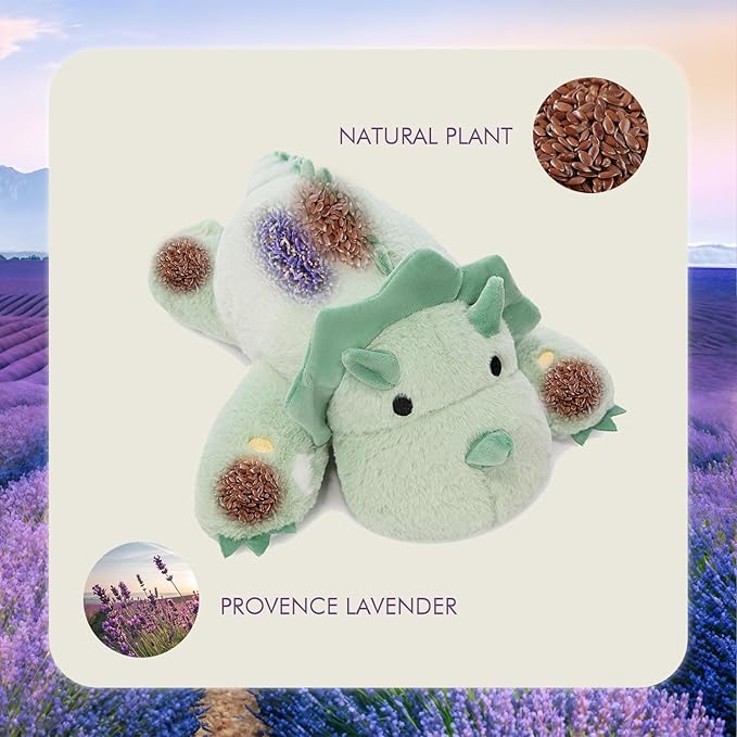 KOWSI® Microwavable 2 LB Weighted Stuffed Triceratops Animals Plush - 16 Inch Heated Dinosaur Plushie for Warmth & Comfort - Light Green Dino Squished Pillow - Cute Soft Toy for Adults & Children