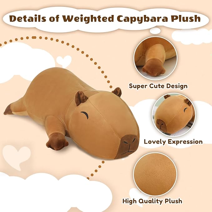 Finebee Weighted Capybara Stuffed Animals, Cute Weighted Capybara Plush, Soft Stuffed Weighted Plushie Pillow Gifts for Girls Boys(9.8" 0.8Lbs)