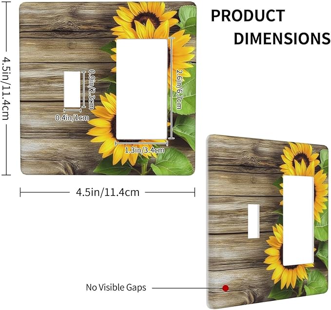 Outlet Covers Sunflowers Rustic Wood 1 Toggle 1 Rocker Combination Decorative Wall Plate Electrical Switch Plates Light Switch Cover Plate For Farmhouse Cabin Decor