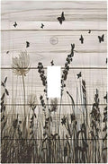 Wildflower Butterfly Grass Dandelion Vintage Wooden Print Decorative Light Switch Cover 1 Gang Single Toggle Device Electrical Faceplate Switchplates Decorator Outlet Wall Plate for Farmhouse Home