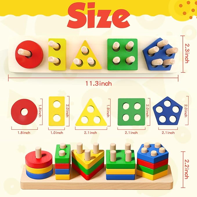 Montessori Toys for 1 2 3 Year Old Girls Boys, Wooden Sensory Toys for 1-3 Year Old Birthday Gifts, Education Toddler Puzzles Toddler Easter Basket Stuffers Learning Toy Activities Puzzles Ages 1-3