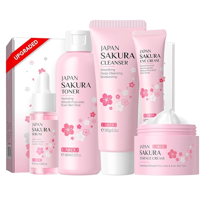 LAIKOU Skin Care Set, Skin Care Routine Kit for Women, Teen Face Care Kit Girls, Skincare Gift Set with Cleanser, Toner, Serum, Eye Cream, Face Cream 5pcs Mother's Day Christmas Birthday Daughter Wife