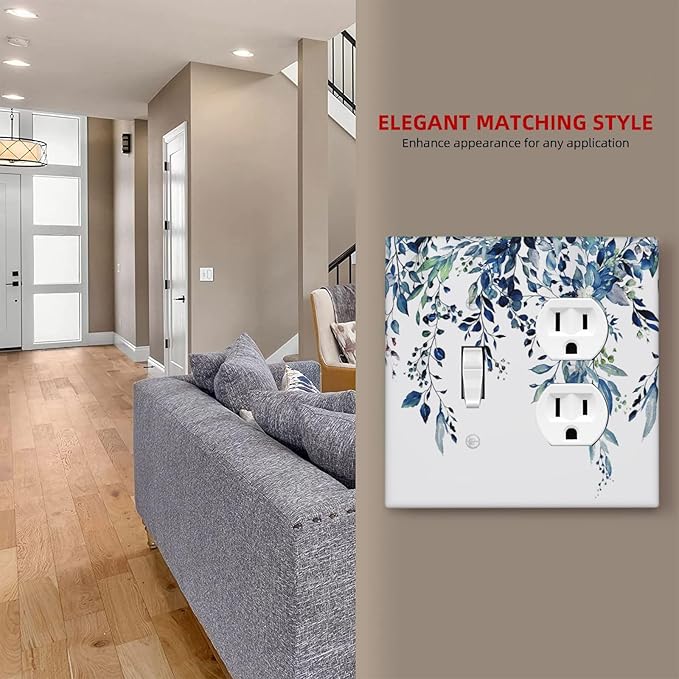 Decorative Outlet Covers Sage Leaves Blue Eucalyptus Plant Leaves 2 Gang Wall Plate Cover Single Toggle Duplex Combo Two Switch Light Switch Cover Plate Jumbo Dual GFCI Face Plate