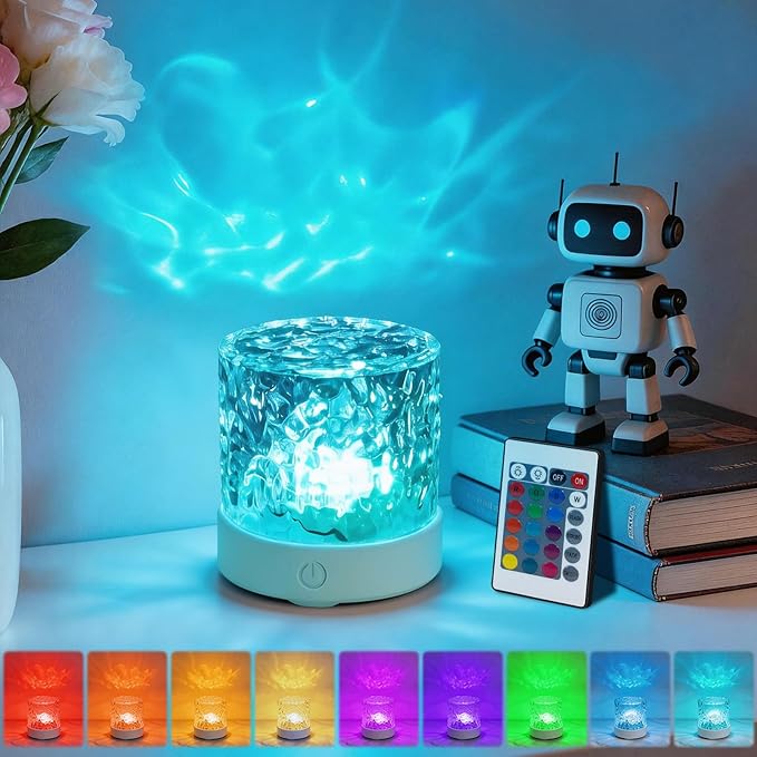 YXQUA Northern Lights Ocean Wave Projector Light, Galaxy Light Projector, 16 Colors Gradual Rotating Water Ripple Ambient Light Non-Wood, Aurora Projector for Sleeping, Home Theater, Party (Plug in)
