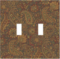 Vintage Paisley Double Toggle Switch Cover - 2-Gang Standard US Size Bohemian Boho Light Switch Covers, Autumn Tones Retro Floral for Eclectic Homes