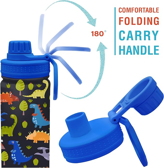 CHILLOUT LIFE 17 oz Kids Insulated Water Bottle for School with Leakproof Spout Lid and Cute Waterproof Stickers, Personalized Stainless Steel Thermos Flask Metal Water Bottle for Girls & Boys