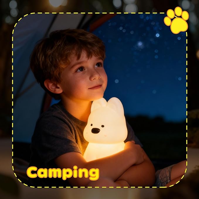Dog Night Light for Kids: 16-Color Changing, Rechargeable LED Squishy lamp. Soft Silicone, dimmable. Perfect for Nursery, Dorm Decor & Gifts for Girls/Boys.