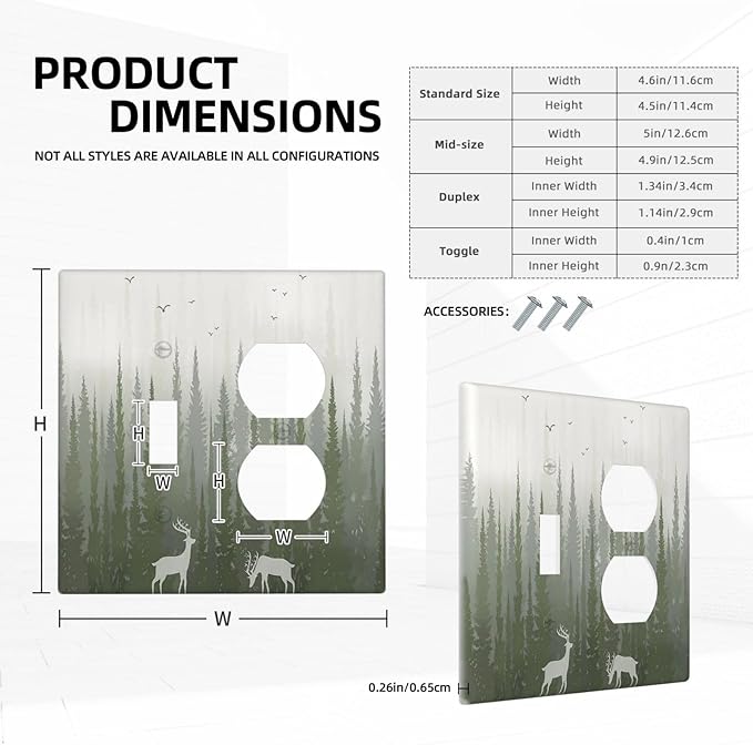 Green Pine Tree Deer Country Forest Bird Nature Mist Wallplates 1 Toggle 1 Duplex Electrical Gfci Faceplate Decorative Light Switch Covers Switch Plate for Bedroom Home Decor