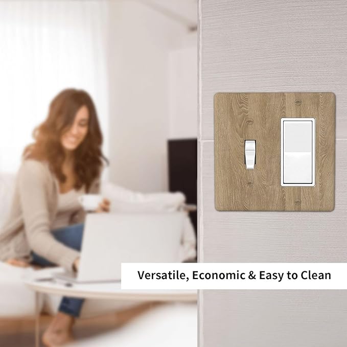 Outlet Covers Light Brown Wood Grain 1 Toggle 1 Rocker Combo Light Switch Cover Plate Decorative Switch Plate Covers Electrical Wall Plate for Farmhouse Cabin Decor