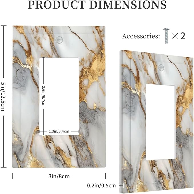 Outlet Covers White Gold Abstract Luxury Marble Patterns 1 Gang Single Rocker Light Switch Cover Plate Decorative GFCI Wallplates Socket Cover Electrical Switch Plate Covers for Bathroom Home