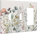 Beige Wild Flower Floral Blossom 3-Gang 2-Toggle 1-GFCI/Decorator Combination Light Switch Decorative Triple Combo Device Switches/Rocker Outlet Covers and Wall Plate