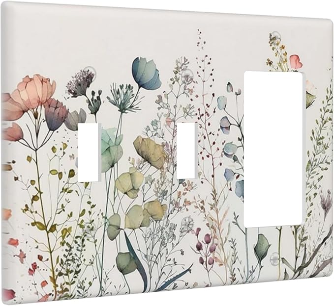 Beige Wild Flower Floral Blossom 3-Gang 2-Toggle 1-GFCI/Decorator Combination Light Switch Decorative Triple Combo Device Switches/Rocker Outlet Covers and Wall Plate