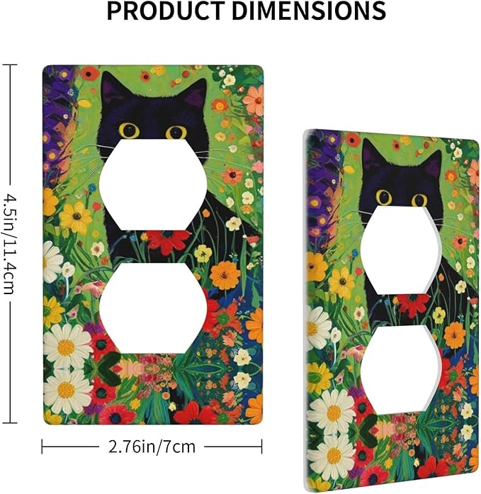 Decorative Art Light Switch Covers Cute Cat & Floral 1 Gang Single Duplex Outlet Wall Plate Switchplate Electrical Faceplate for Home Decor