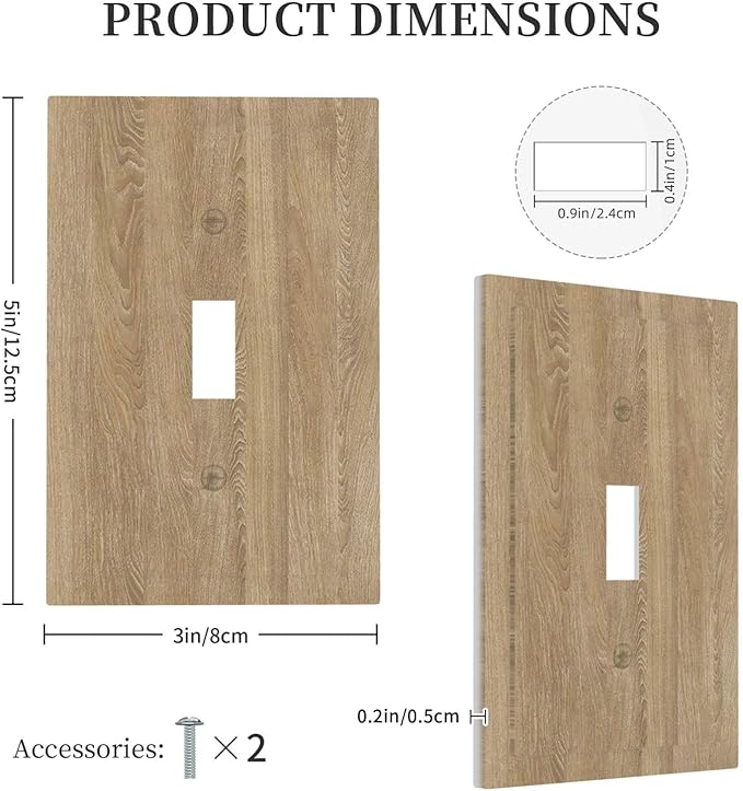 Decorative Light Switch Cover Plate Light Brown Wood Grain 1 Gang Single Toggle Wall Plate Electrical Outlet Covers Decorate Switch Plate Cover for Farmhouse Cabin Decor