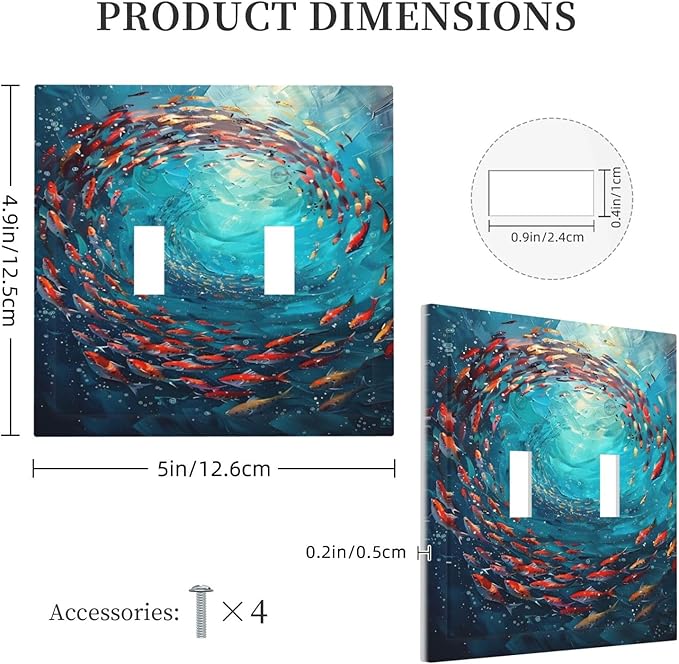 Ocean Fish School Of Fish Vortex Deep Sea Decorative Switch Plates 2 Gang Double Toggle Outlet Light Switch Cover Wall Plate Electrical Faceplate for Kids Room Bedroom Decor