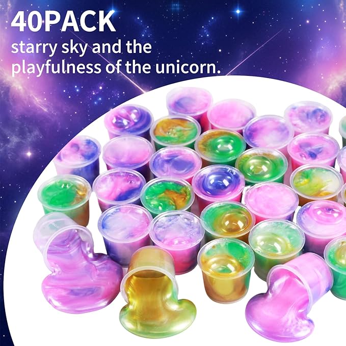 40 Pack Galaxy Slime Kit with,Slime Party Favors for Kids, Non Sticky,Wet,Soft Sludge Toy Mini Slime Bulk for Boys Girl