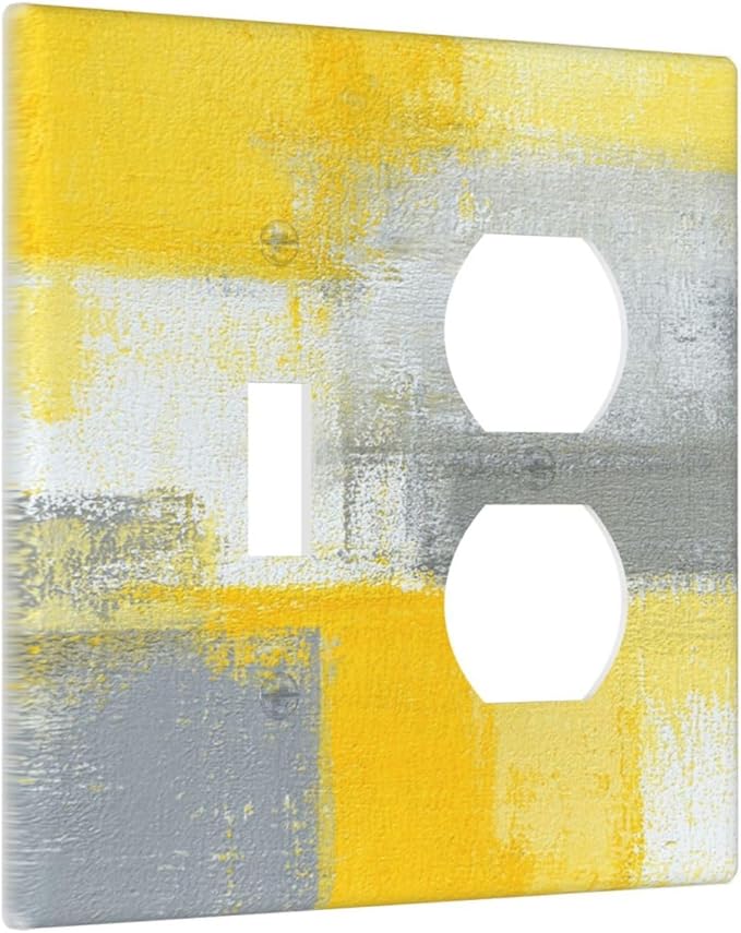 Outlet Covers Retro Modern Gray Yellow Ombre Abstract Art 2 Gang Decorative Switch Plates 1 Toggle Duplex Combo Light Switch Cover GFCI Electrical Wall Plates for Bathroom Bedroom Decor