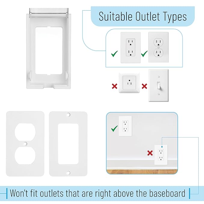Bates- Baby Safety Outlet Cover Box, Clear Door, Baby Proof Outlet Covers, Plug Covers for Electrical Outlets