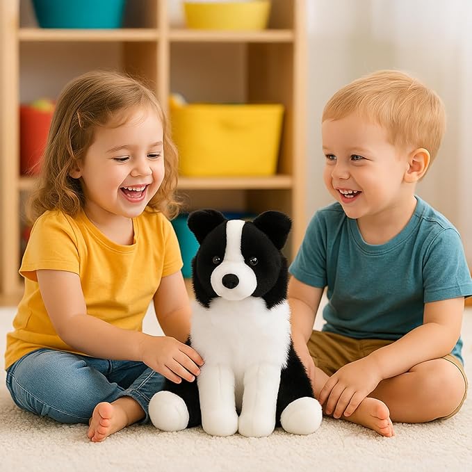 WEIGEDU Border Collie Stuffed Animal Plush Dog Toy, 12 Inch, Soft Realistic Black and White Puppy, Cuddly Farm Animal Plushie for Kids, Girls, Boys, Birthday
