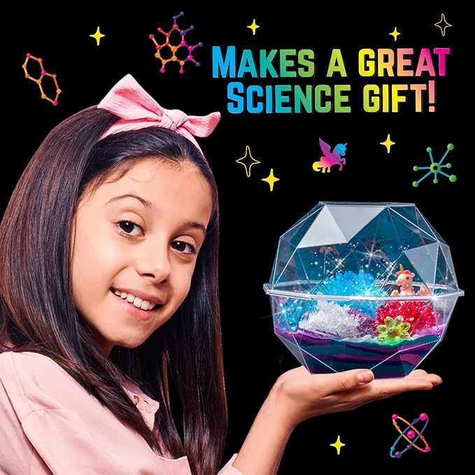 Original Stationery Crystal Growing Kit - Unicorn Terrarium, 6.3 x 5.8 in, Multicolor - STEM Science & Craft Kits for Kids Ages 7-12 - Grow Your Own Crystal Garden with Magic Rocks & Flower Charms