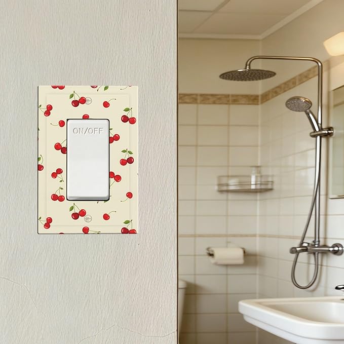 Sweet Cherry Blossom Single Rocker Switch Cover - 1-Gang Standard US Size Playful Cherry Duo Light Switch Covers, Retro Cherry Print for Girls Room Decor