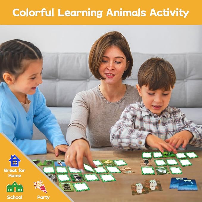 zheyistep 100 PCS Animal Matching Game for Kids Toddlers Memory Game, Animal Match Game Concentration Card Game for Boys Girls Preschool Learning Activities