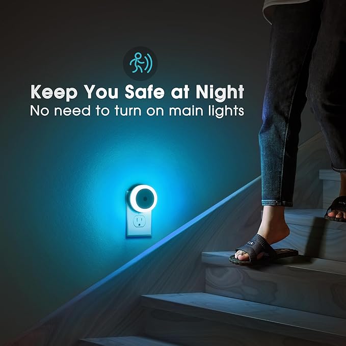 Briignite Azure Blue Night Light, Night Lights Plug into Wall [2Pack], Nightlight with Light Sensors, LED Night Light for Kids Room, Baby, Bathroom, Stair Lights, Hallway Light