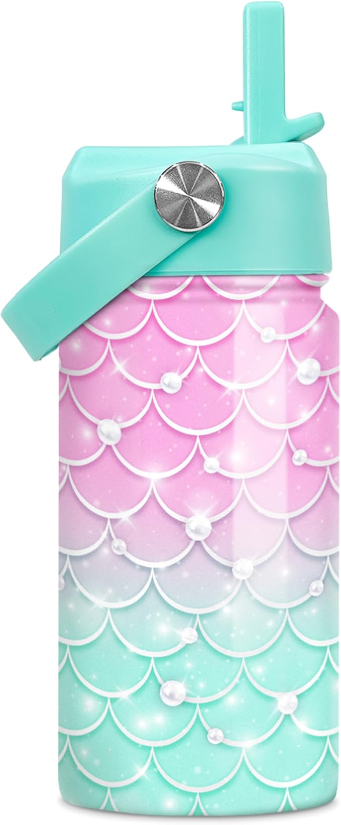 Mermaid Water Bottle - Kids Water Bottle with Straw Lid - 12 Oz Insulated Stainless Steel Water Bottles for Kid Girl - Travel Cup for School Sports