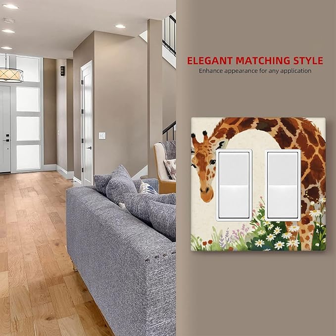 Giraffe Double Rocker Wall Plate Decorative 2 Gang Light Switch Covers Electrical Switchplate Home Decorate Faceplat for Bathroom Bedroom Kitchen Room 4.5 x 4.5 Inch