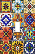 Vintage Colorful Boho Mexican Moroccan Tile Decorative Light Switch Cover 1 Gang Single Toggle Device Electrical Faceplate Switchplates Decorator Outlet Wall Plate for Farmhouse Home Decor