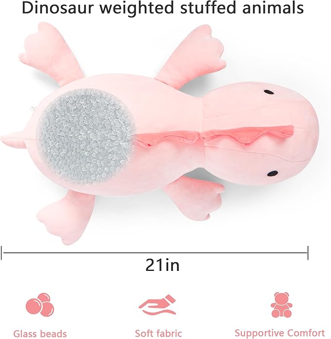 IdeaMeme 22" 3.5 lbs Weighted Dino Stuffed Toys, Cute Animals Plushie Dolls Pillow Gifts for Kids Adults (Pink)