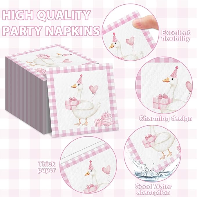 gisgfim 96Pcs One Silly Goose Plates and Napkins Party Supplies Silly Goose Tableware Set Pink 1st Birthday Party Paper Dinner Birthday Decorations Favors for 24 Guests