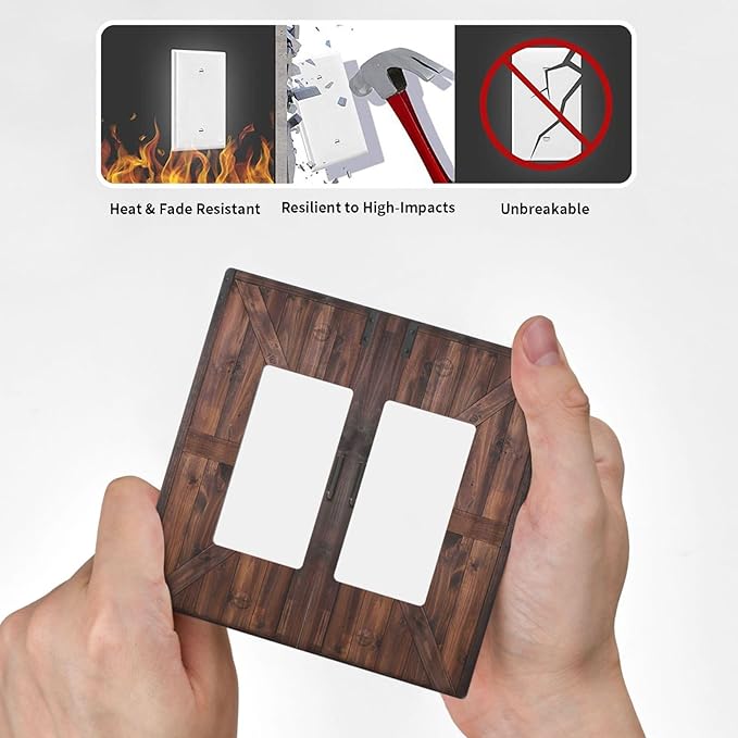 Outlet Covers Rustic Brown Barn Door Retro Wood Plank 2 Gang Wall Plate Double Rocker Light Switch Cover Country Decorative GFCI Receptacle Cover Electrical Switchplate for Home Decor