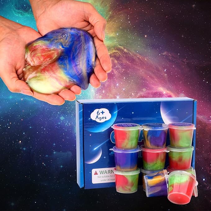 Galaxy Slime Kit 12 Pack, Mini Slime Christmas Party Favor for Kids Goodie Bag Stuffers, Smooth, Soft and Non Sticky, Stress & Anxiety Relief Colorful Slime Pack Toy for Girls Boys