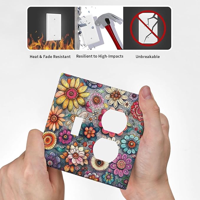 Wallplates Colorful Rainbow Pointillisme Flower 1 Toggle 1 Duplex Switch Plate Electrical Gfci Faceplate Decorative Light Switch Covers For Bed Room Home Decor