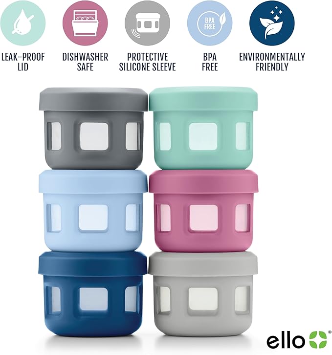 Ello Reusable Condiment Containers 4oz each with Screw-on Leak Proof Lid | Perfect for Salad Dressing Sauce Dips Lunchbox Picnic Travel Bento Box | BPA-Free | Dishwasher Safe