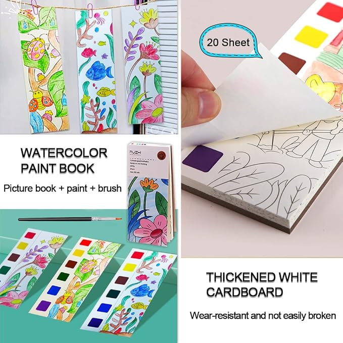JUNQIU Watercolor Coloring Books for Kids Ages 4-8, Pocket Watercolor Painting Book for Toddlers, Easter Basket Stuffers For Girls Boys, Stocking Stuffers For Kids