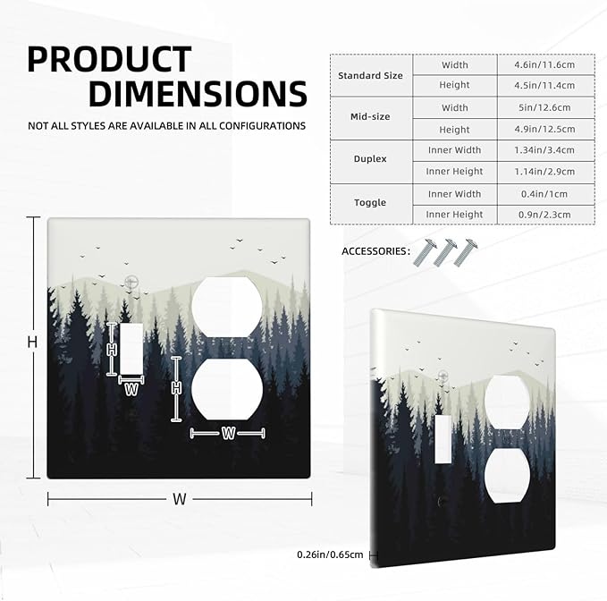 Wallplates Forest Pine Tree Mountains Black Bird 1 Toggle 1 Duplex Switch Plate Electrical Gfci Faceplate Decorative Light Switch Covers For Bed Room Farmhouse Decor