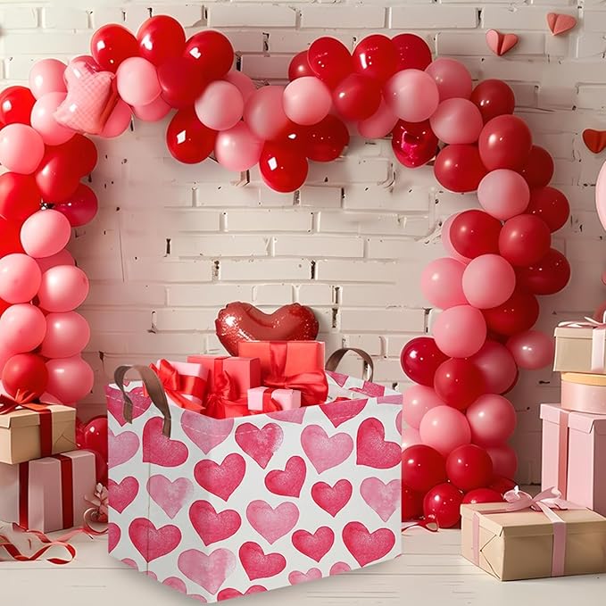 Rectangular Pink Valentine's Day Gift Basket,Cbasket,Pink gift baskets,Love Heart Room Decor for Home,Shelf Baskets(Big pink heart)