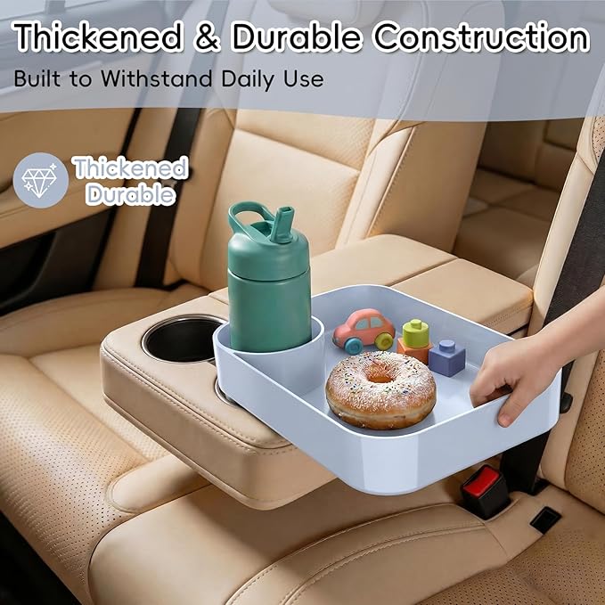 Kids Car Seat Tray, Travel Tray with Cup Holder for Toddler Baby, Kids Car Seat Food Snack Organizer for Road Trip, Stroller Snack Organizer Travel Must Haves Toddler Must Haves (Light Gray, 1 Pack)