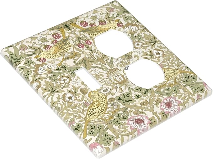 William Morris Vintage Strawberry Bird Botanical Wallplates 1 Toggle 1 Duplex Switch Plate Electrical GFCI Faceplate Decorative Light Switch Covers for Farmhouse Home Decor