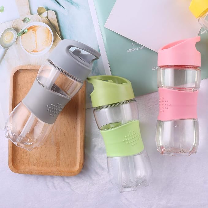 Sivaphe Clear Water Bottle with Straw 12 oz Portable Tritan Transparent Sports Drinking Bottle for School Girls Boys Green