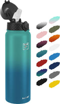 Fanhaw 32 oz Insulated Stainless Steel Water Bottle with Straw Lid, Leakproof Sports Bottle for Men, Women & Teens (Green Blue)
