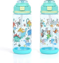 decalsweet Kids Water Bottle 20oz Durable Leak-Proof Plastic Water Cup for Kids Toddlers,With Straw Handle and Pop-Up Spout Cover,Safe for School Sports Daycare Travel & Camp Pack of 2