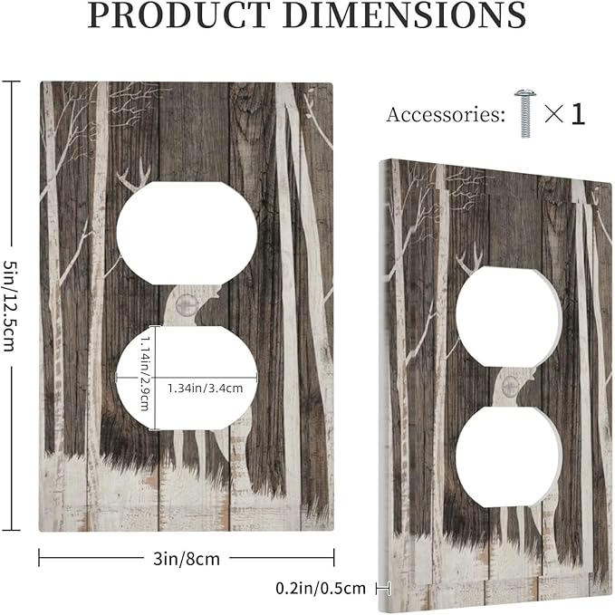 Vintage Wood Forest Deer Wildlife Animal Silhouette Outlet Covers 1 Gang Duplex Light Switch Cover Decorative Switch Plates Electrical Receptacle Faceplate Wall Plate for Farmhouse Home Decor