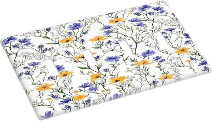Light Switch Covers Floral Colorful Green Leaf Wildflower Quad Toggle Electrical Faceplate 4 Gang Wall Plate Decorative Switch Plates For Bed Room Living Room Decor