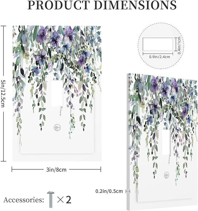 Light Switch Cover Plate Blue Purple Eucalyptus Leaves Boho Botanical 1 Gang Single Toggle Decorative Switch Plates Wall Plates Electrical Faceplate Socket Covers for Bathroom Home Decor