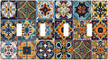 Mexican Talavera Tiles Floral Light Switch Covers Quad Toggle Electrical Faceplate 4 Gang Wall Plate Decorative Switch Plates Cover for Bathroom Kitchen Decor