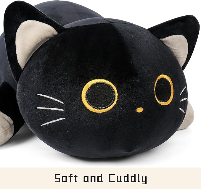 Wepop 24" Black Cat Plush Weighted Stuffed Animals, 4.2lbs Weighted Black Cat Pillow Giant Cat Stuffed Animal Cuddle Plushies Gift for Kids Adults